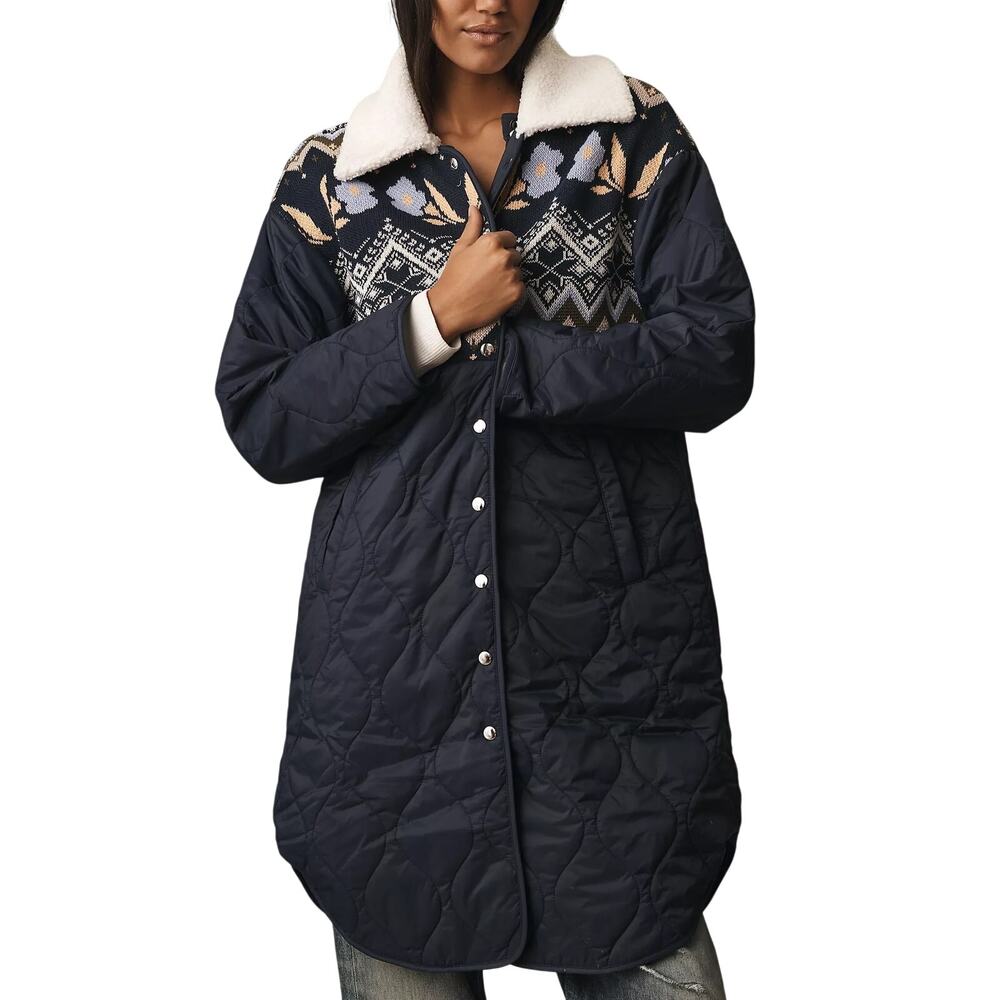 By Anthropologie Fairisle Mix Liner Jacket in Mood Indigo Size Large MSRP $188